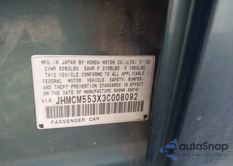 2003 Honda Accord 2.4 Lx из США, поврежденный, VIN JHMCM553X3C008092